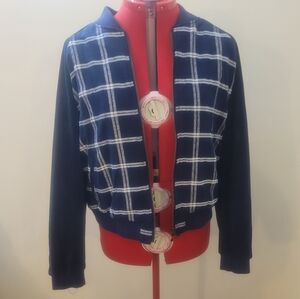 A New Day Navy and White Plaid Bomber Jacket